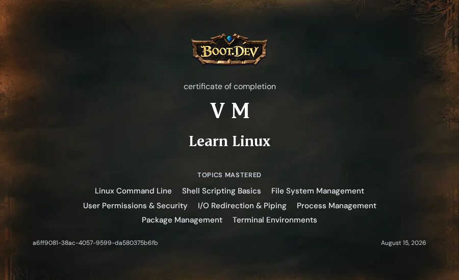 V M's Boot.dev Learn Linux certificate