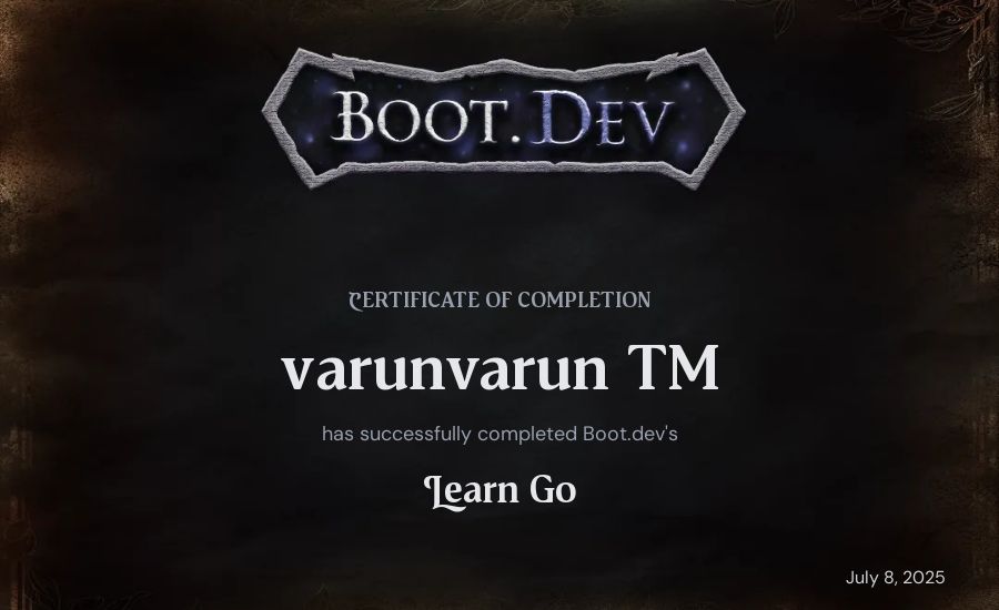 varunvarun TM's Boot.dev Learn Go certificate