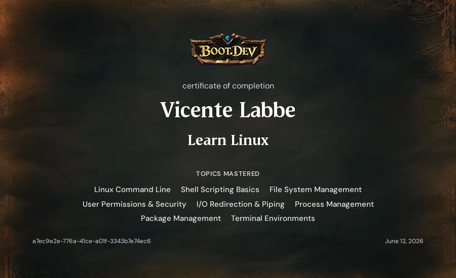 Vicente Labbe's Boot.dev Learn Linux certificate
