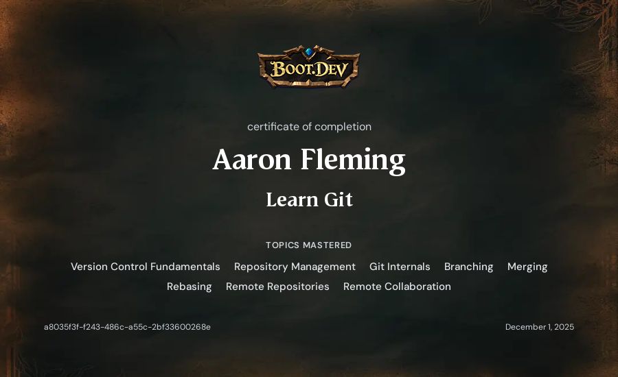 Aaron Fleming's Boot.dev Learn Git certificate