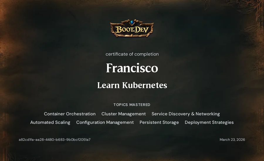 Francisco's Boot.dev Learn Kubernetes certificate