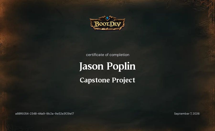 Jason Poplin's Boot.dev Capstone Project certificate