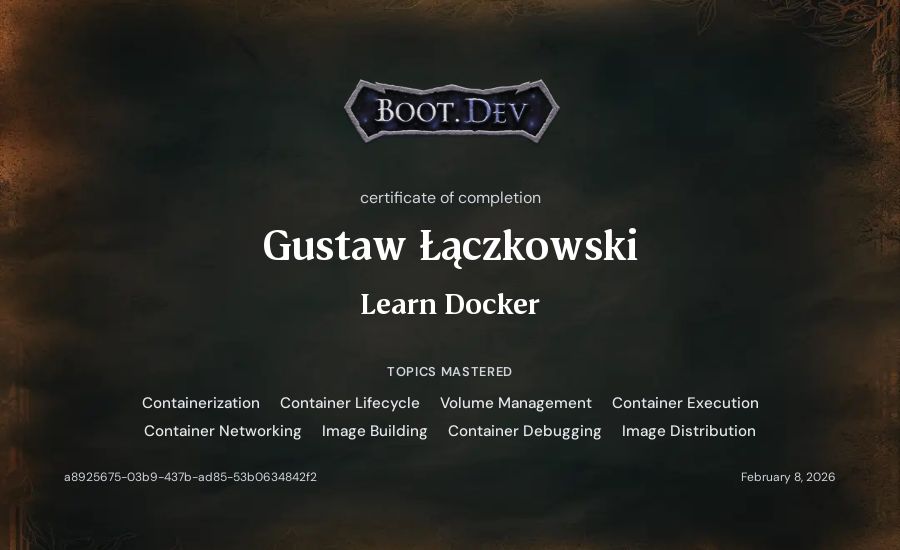 Gustaw Łączkowski's Boot.dev Learn Docker certificate