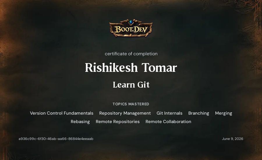 Rishikesh Tomar's Boot.dev Learn Git certificate