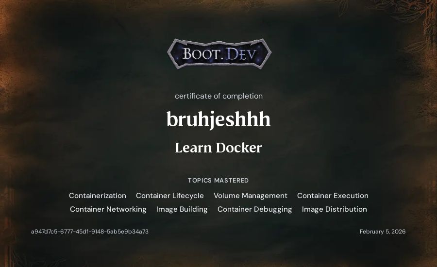 bruhjeshhh's Boot.dev Learn Docker certificate