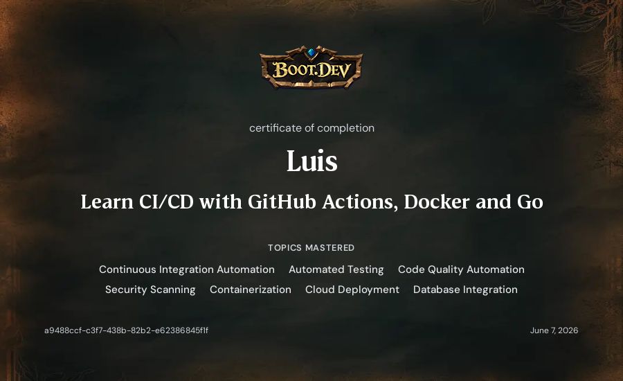 Luis's Boot.dev Learn CI/CD with GitHub Actions, Docker and Go certificate