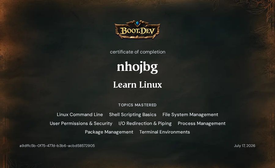 nhojbg's Boot.dev Learn Linux certificate