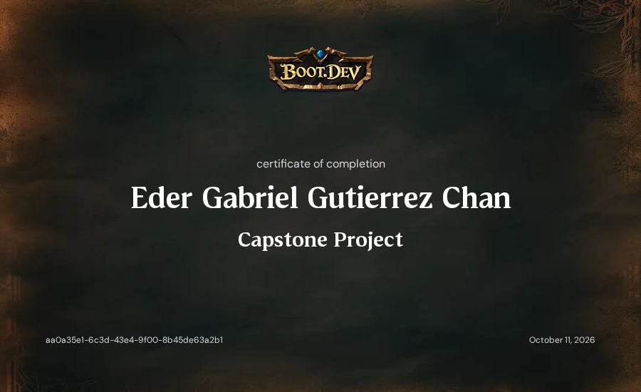 Eder Gabriel Gutierrez Chan's Boot.dev Capstone Project certificate