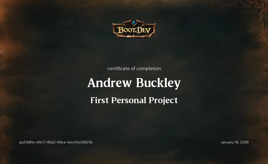 Andrew Buckley's Boot.dev First Personal Project certificate