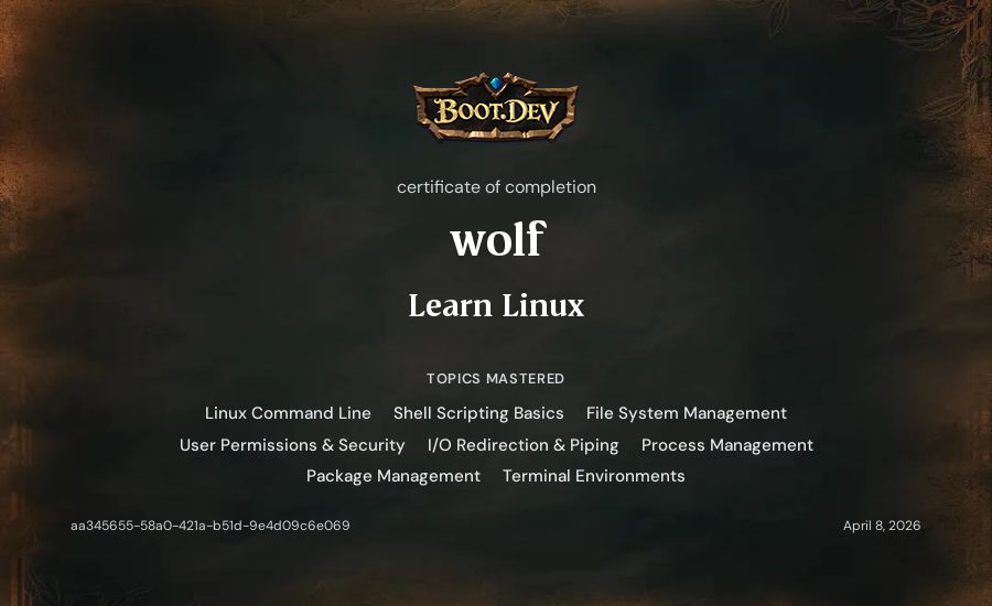 Eklavya Sood's Boot.dev Learn Linux certificate