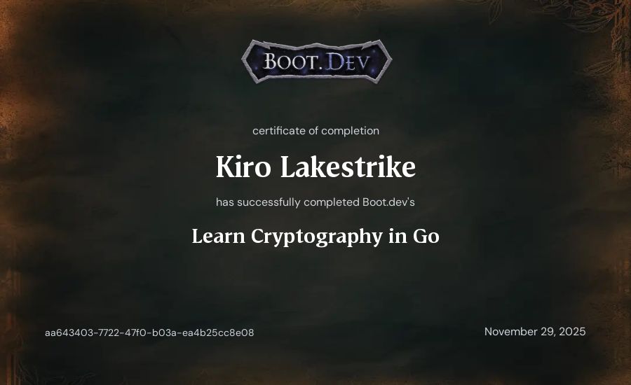 Pascal Klodel's Boot.dev Learn Cryptography in Go certificate