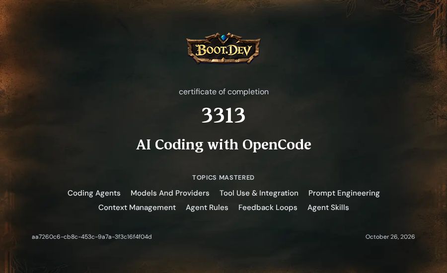 3313's Boot.dev AI Coding with OpenCode certificate