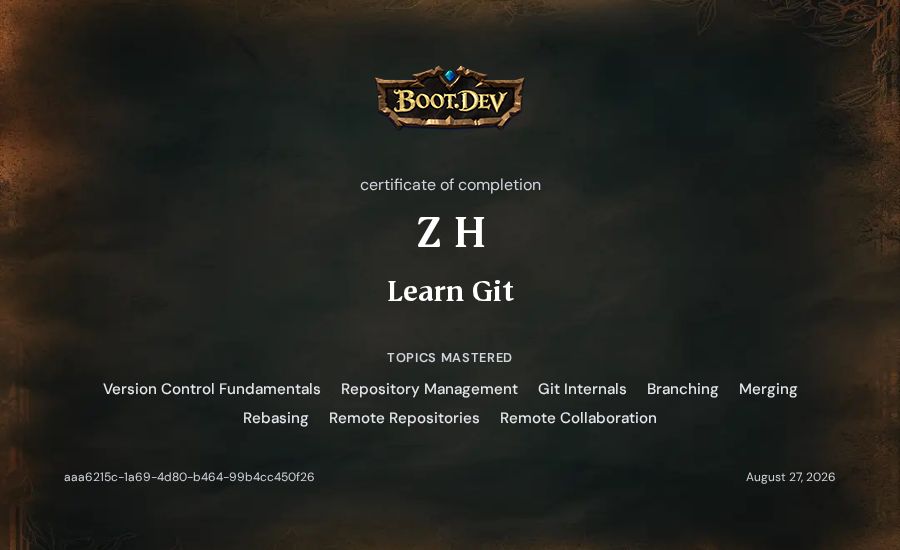 Z H's Boot.dev Learn Git certificate