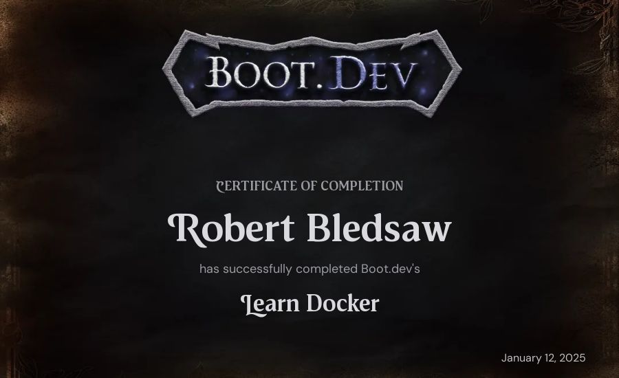 Robert Bledsaw's Boot.dev Learn Docker certificate