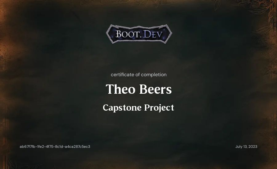 Theo Beers's Boot.dev Capstone Project certificate