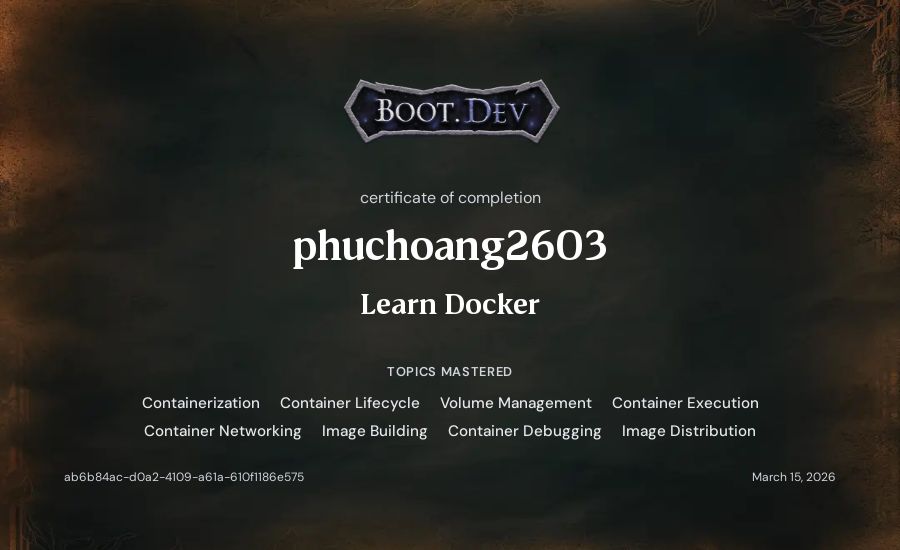 phuchoang2603's Boot.dev Learn Docker certificate