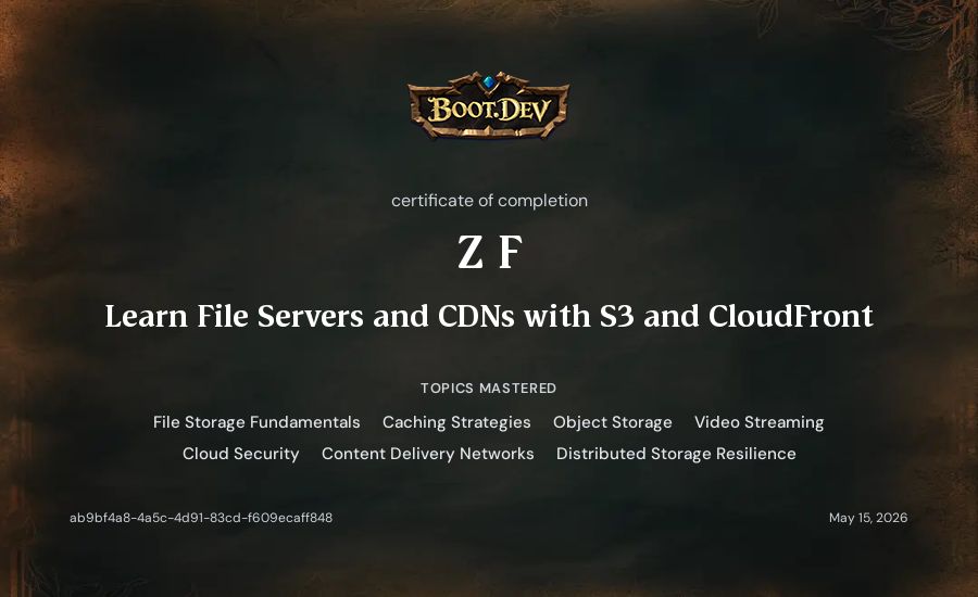 Zeke F's Boot.dev Learn File Servers and CDNs with S3 and CloudFront certificate