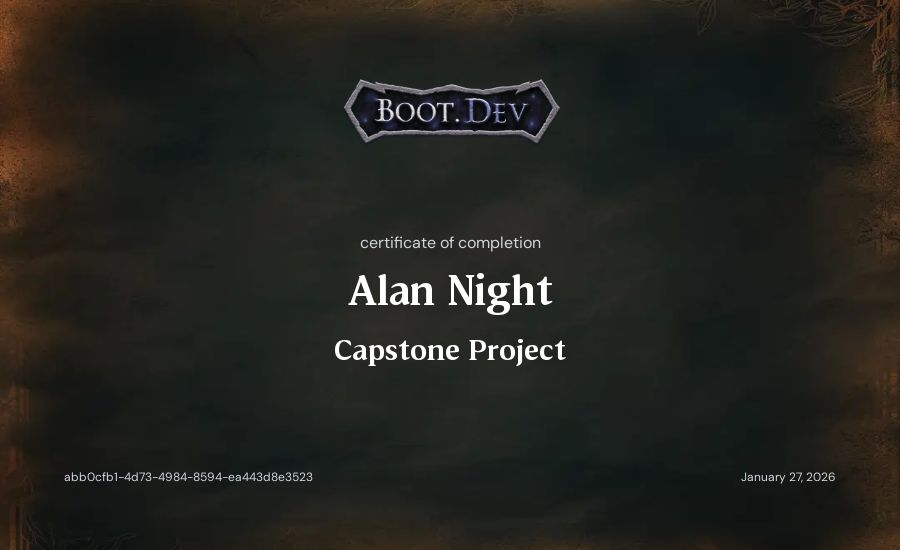 Alan Night's Boot.dev Capstone Project certificate