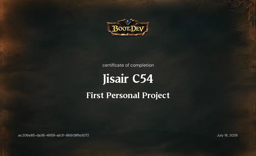 Jisair C54's Boot.dev First Personal Project certificate