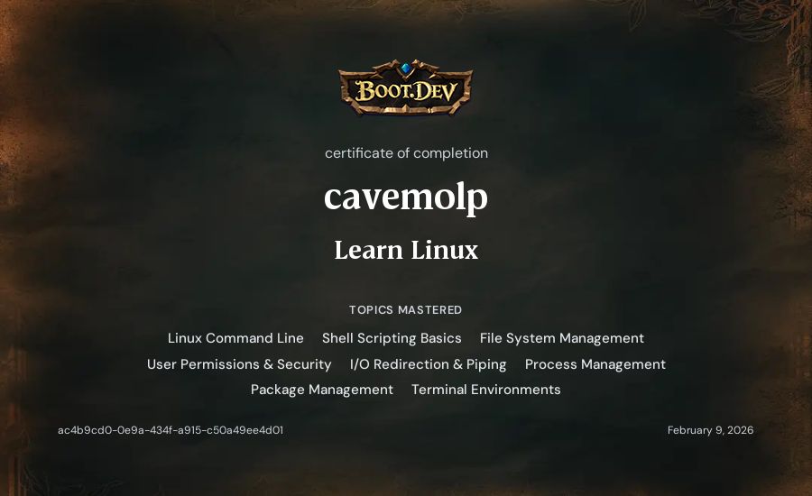 cavemolp's Boot.dev Learn Linux certificate