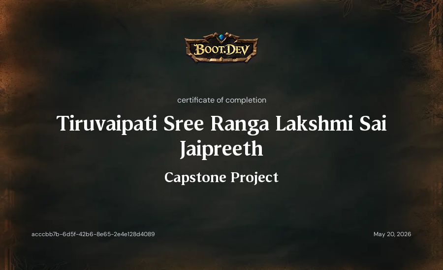 Tiruvaipati Sree Ranga Lakshmi Sai Jaipreeth's Boot.dev Capstone Project certificate
