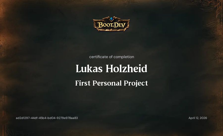 Lukas Holzheid's Boot.dev First Personal Project certificate