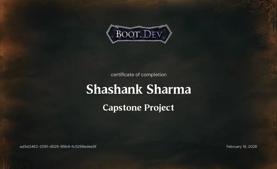 Shashank Sharma's Boot.dev Capstone Project certificate