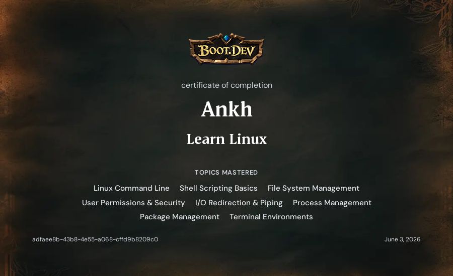 Ankh's Boot.dev Learn Linux certificate