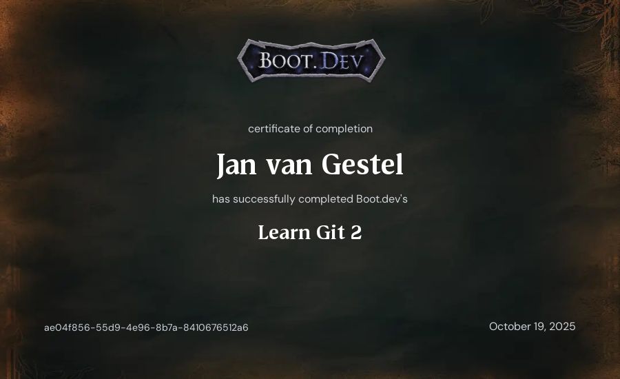 Jan van Gestel's Boot.dev Learn Git 2 certificate
