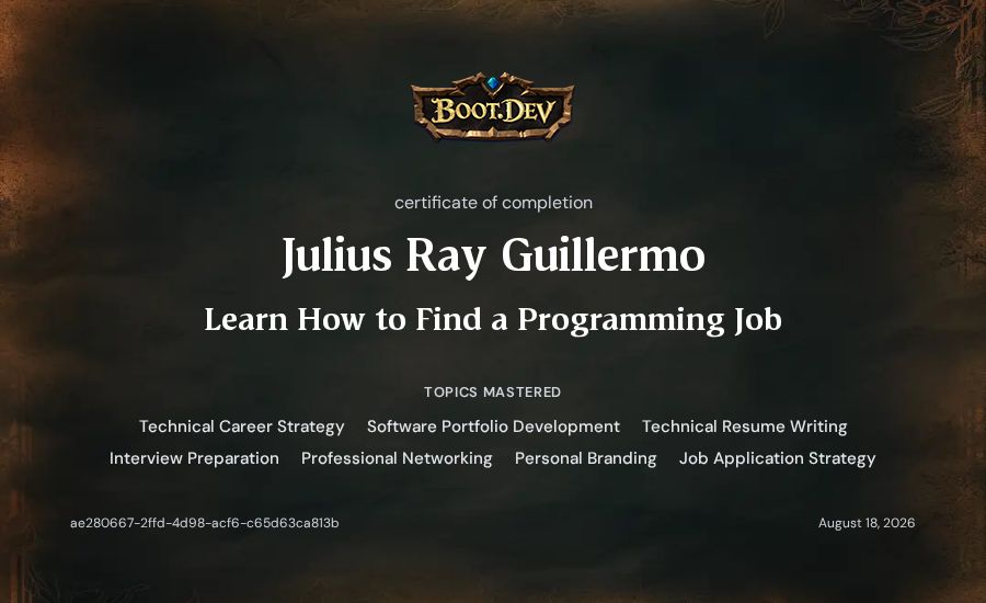 Julius Ray Guillermo's Boot.dev Learn How to Find a Programming Job certificate