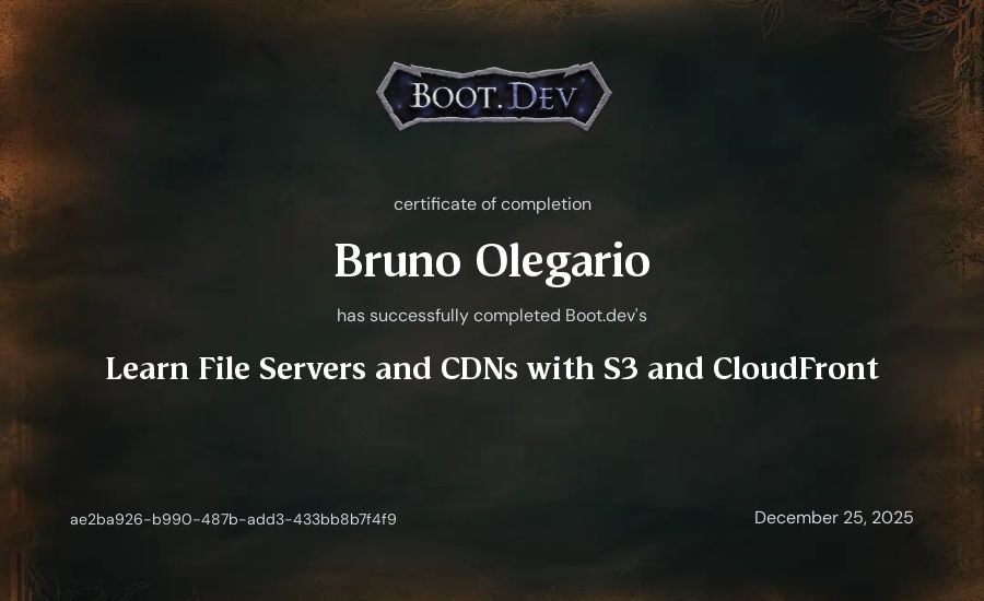 Bruno Olegario's Boot.dev Learn File Servers and CDNs with S3 and CloudFront certificate