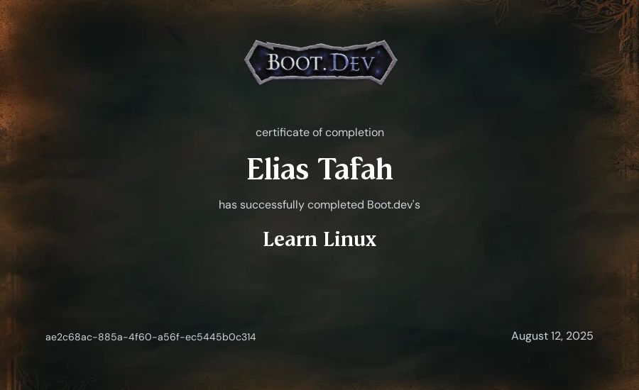Elias Tafah's Boot.dev Learn Linux certificate
