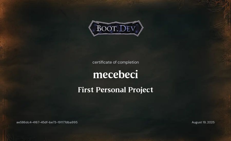 mecebeci's Boot.dev First Personal Project certificate