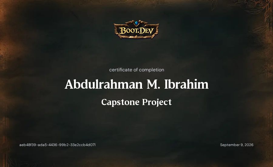 Abdulrahman M. Ibrahim's Boot.dev Capstone Project certificate