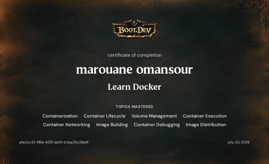 marouane omansour's Boot.dev Learn Docker certificate