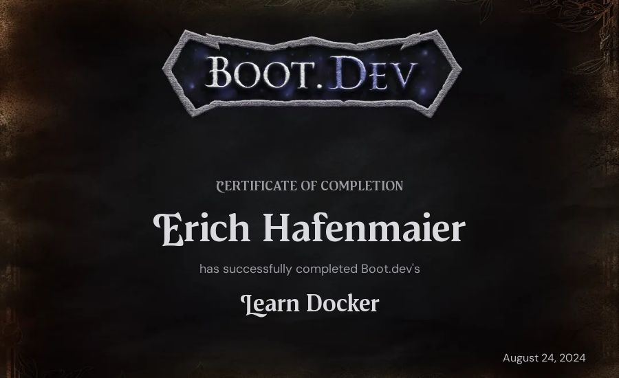 Erich Hafenmaier's Boot.dev Learn Docker certificate