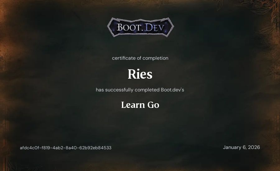 Ries's Boot.dev Learn Go certificate