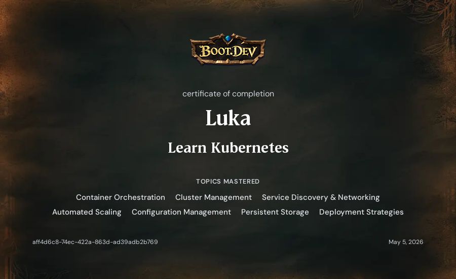 Luka's Boot.dev Learn Kubernetes certificate