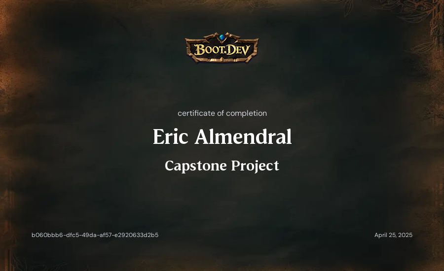 Eric Almendral's Boot.dev Capstone Project certificate
