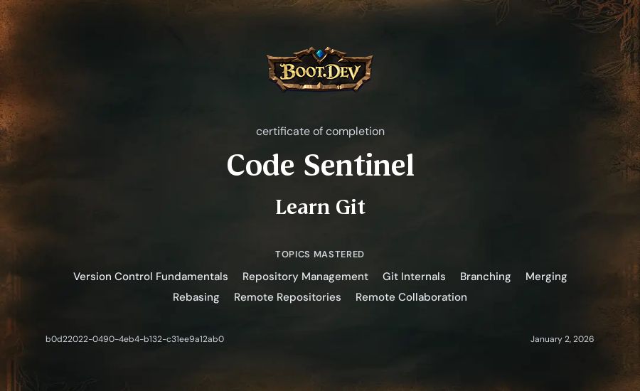 Code Sentinel's Boot.dev Learn Git certificate