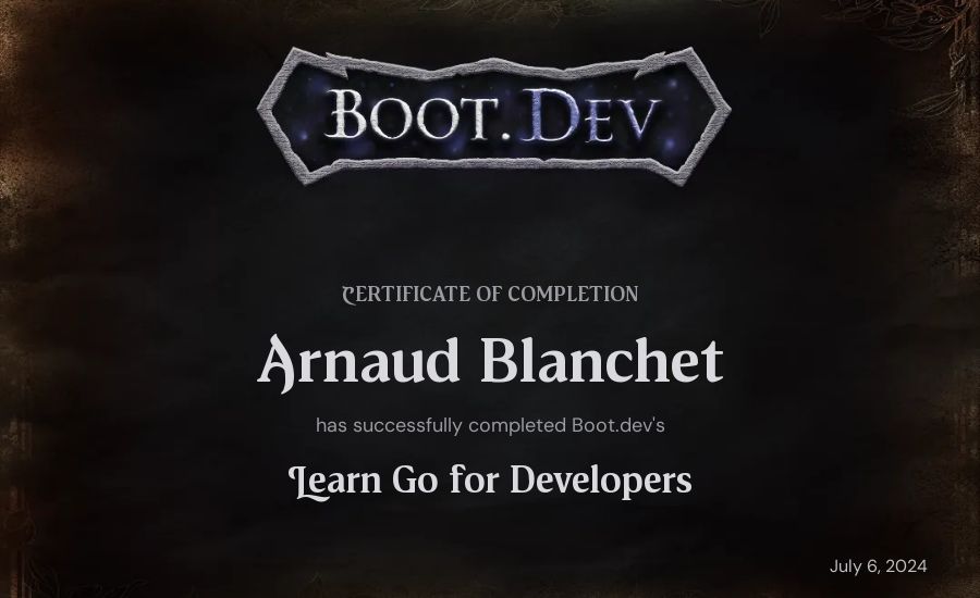 A Blanchet's Boot.dev Learn Go certificate