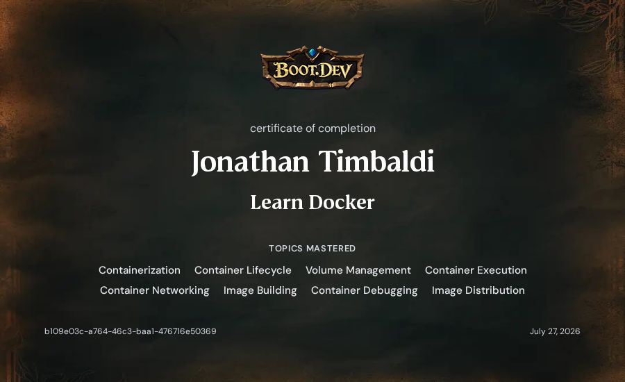 Jonathan Timbaldi's Boot.dev Learn Docker certificate
