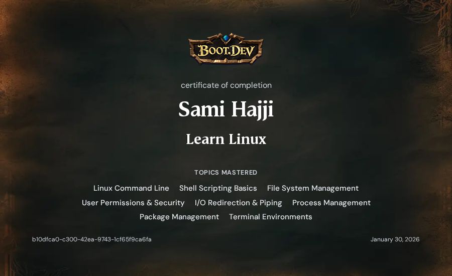 Sami Hajji's Boot.dev Learn Linux certificate