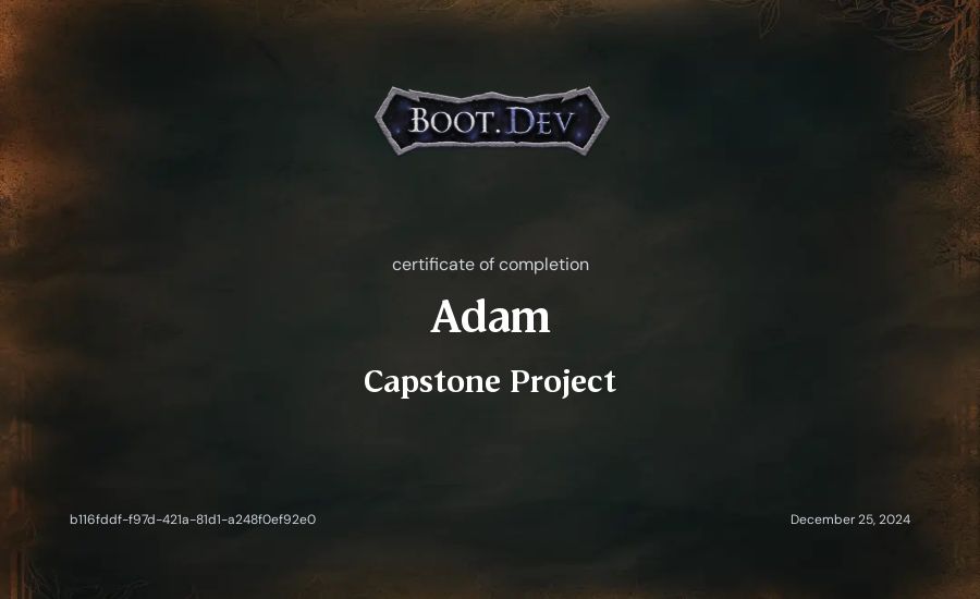 Adam's Boot.dev Capstone Project certificate