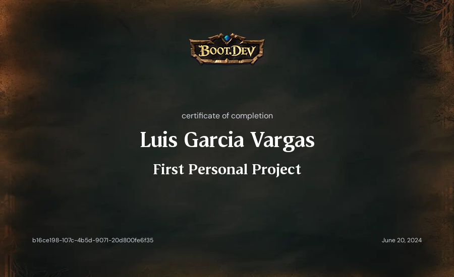 Luis Garcia Vargas's Boot.dev First Personal Project certificate