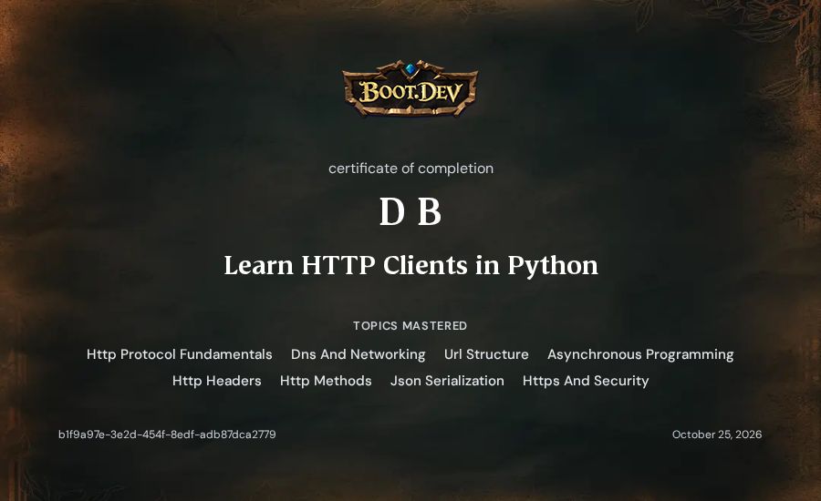 D B's Boot.dev Learn HTTP Clients in Python certificate