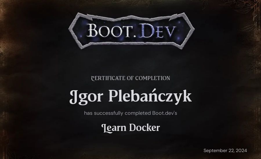 Igor Plebańczyk's Boot.dev Learn Docker certificate