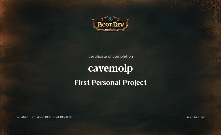 cavemolp's Boot.dev First Personal Project certificate