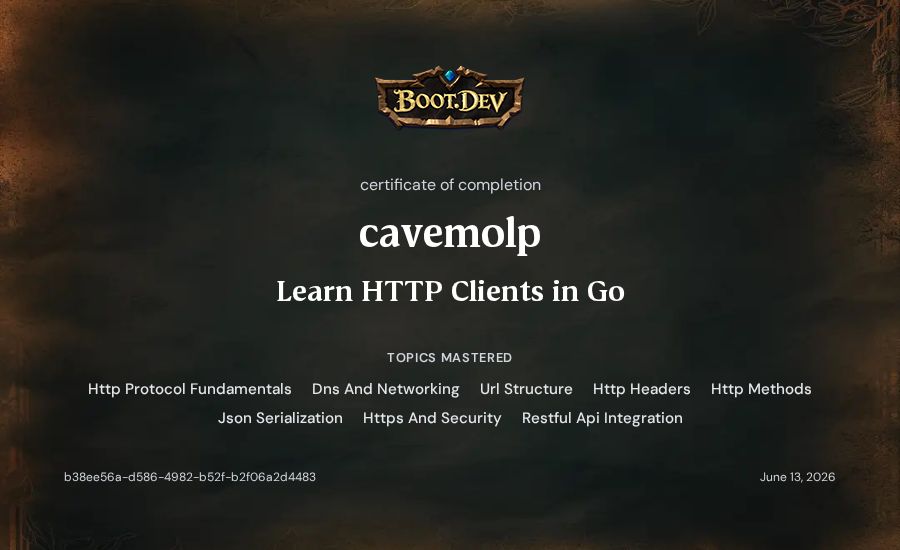 cavemolp's Boot.dev Learn HTTP Clients in Go certificate