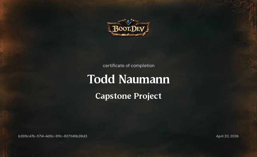 Todd Naumann's Boot.dev Capstone Project certificate
